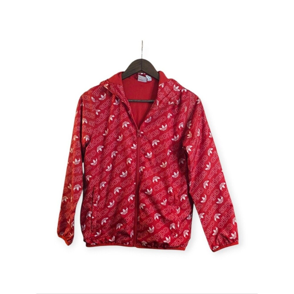 adidas Originals Red Trefoil Logo Print Zip Hoodie Youth 11-12 Years - Picture 2 of 5